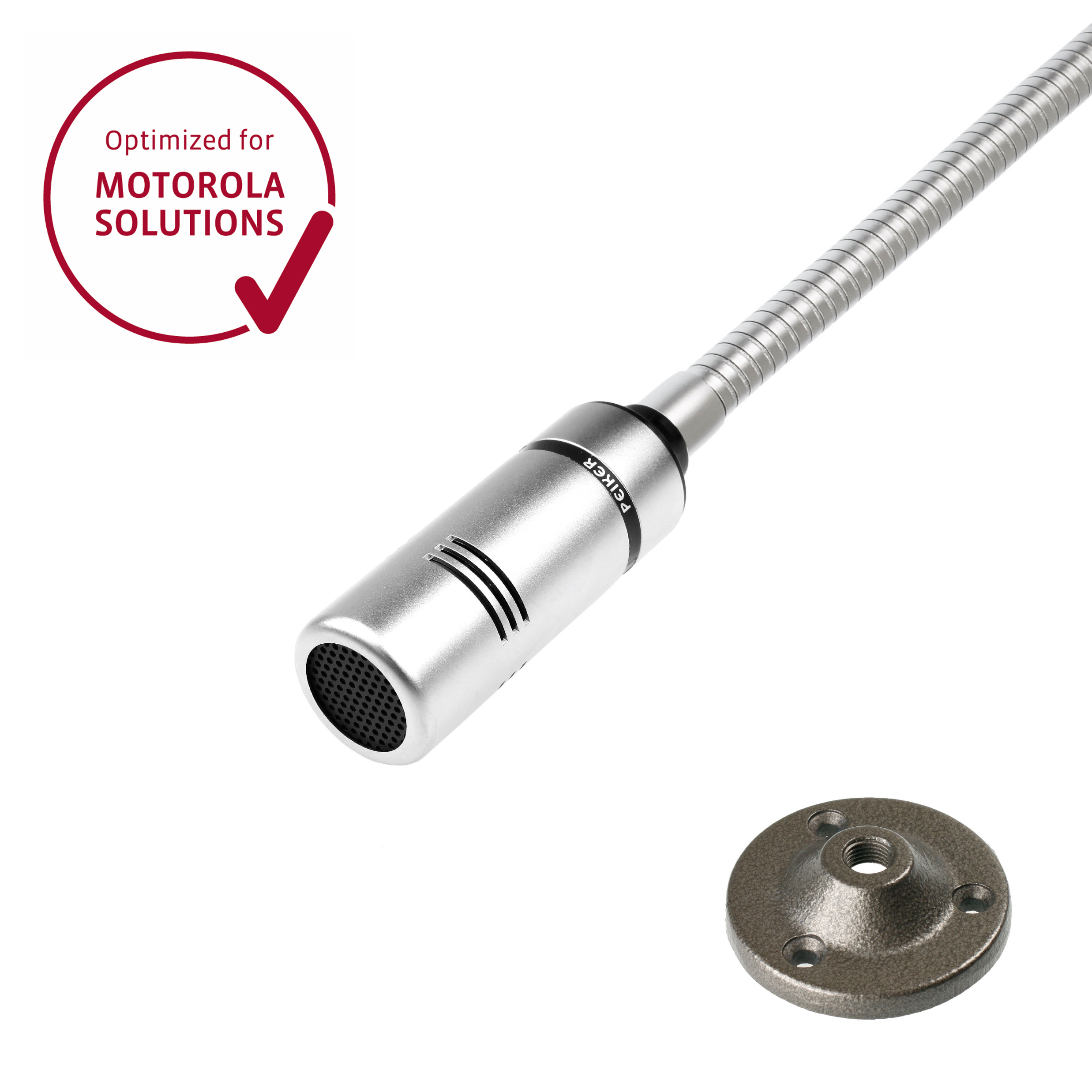 01_6114_005000003_PEI_Optimized_01-1.png Silbernes Mikrofon und Montageplatte, für Motorola Solutions optimiert.