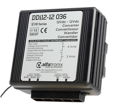 Black voltage converter with technical specifications on label.