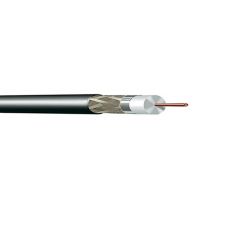 Coaxial cable with black outer sheath and visible copper wire