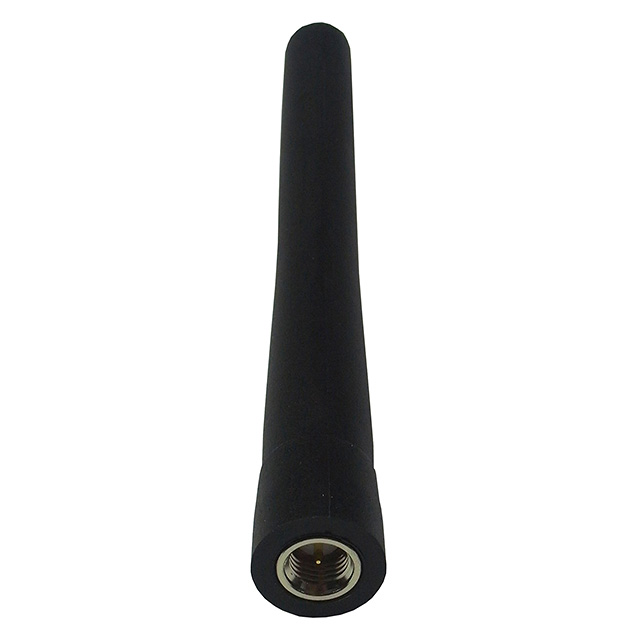 Schwarze Gummiantenne mit Gewindeanschluss unten.