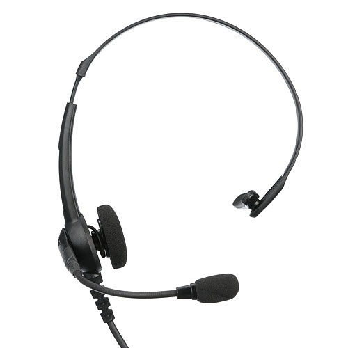 Schwarzes Headset mit Mikrofonarm, einzelner Kopfhörer.