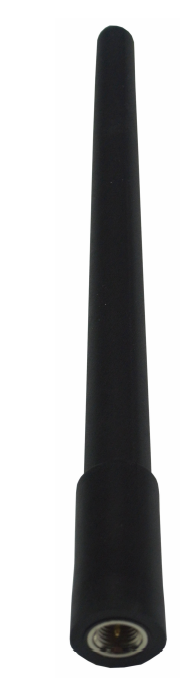 Schwarze, längliche Antenne mit Metallanschluss am Ende.