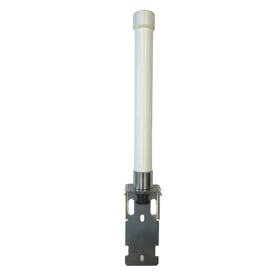 White plastic antenna with metal bracket.