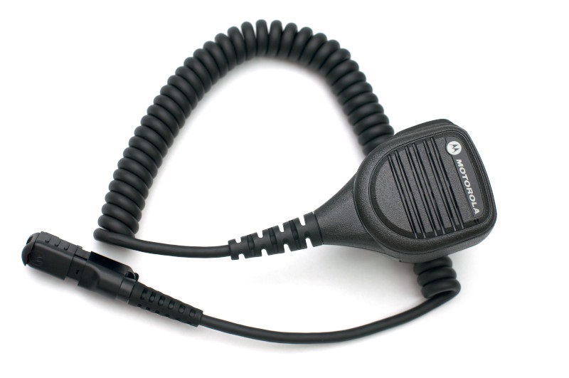 Black hand microphone with coiled cable and connector plug