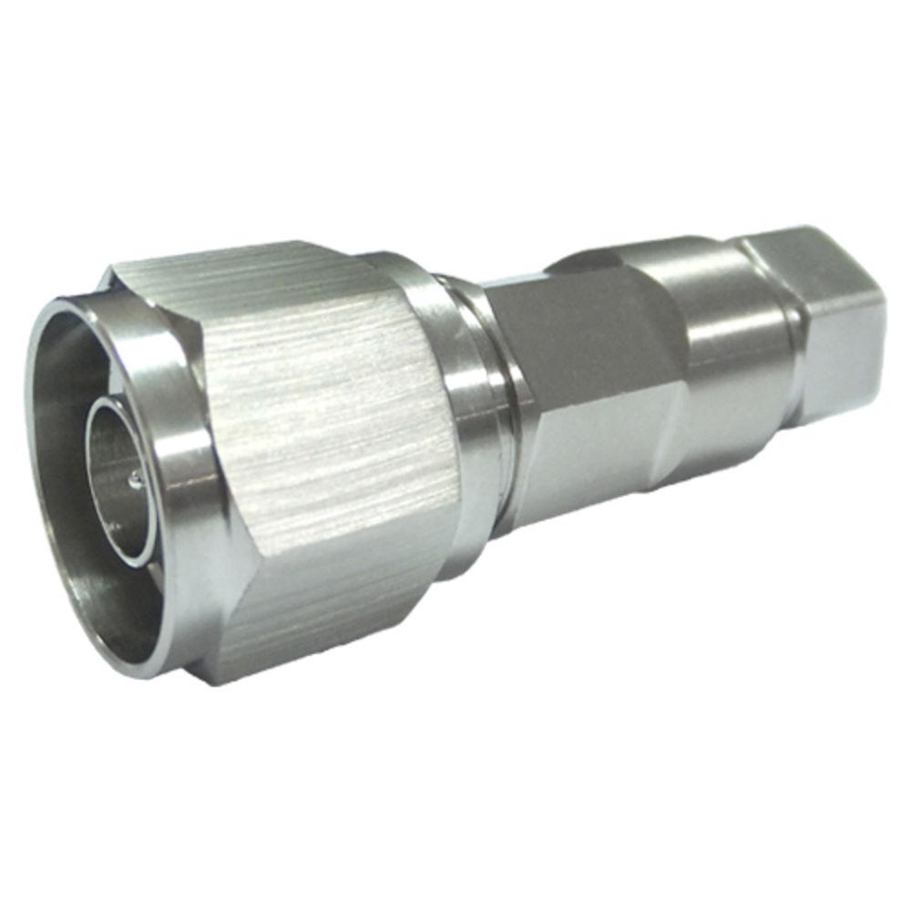 Silberner Koaxialstecker mit sechseckiger Befestigung.