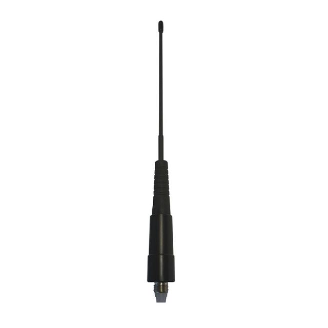Black antenna with threaded connector at the bottom