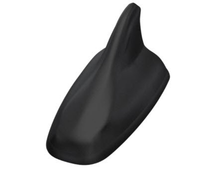 Black shark fin car antenna made of plastic.