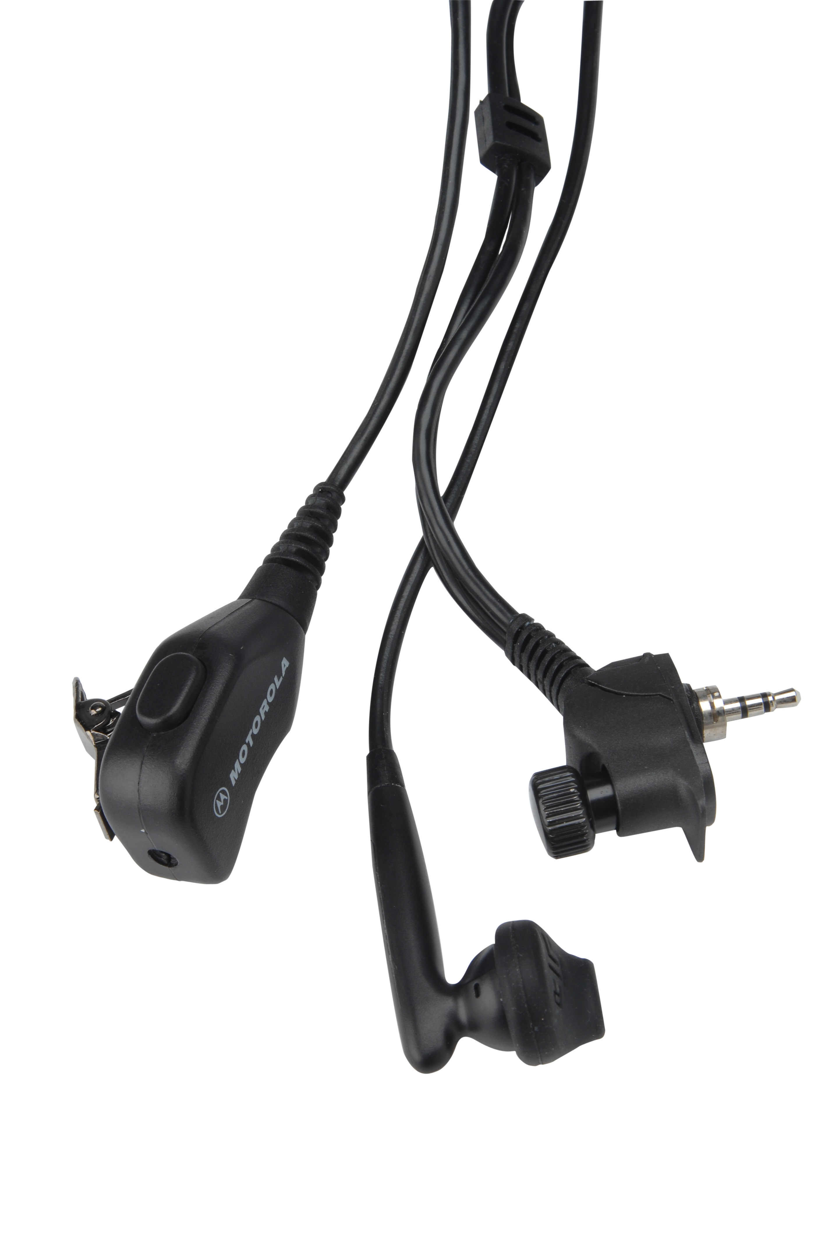 Schwarzes Ohrhörerset mit Mikrofon und Audiostecker