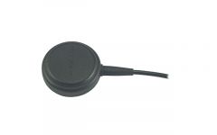 Round black button with a cable on the side.