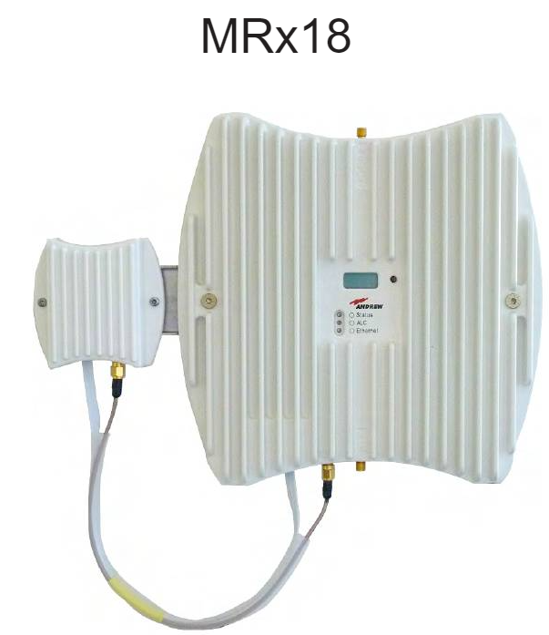 7000_00751632_COM_01.png Weißes Funkgerät mit zwei Modulen und Kabeln, Beschriftung MRx18 oben.