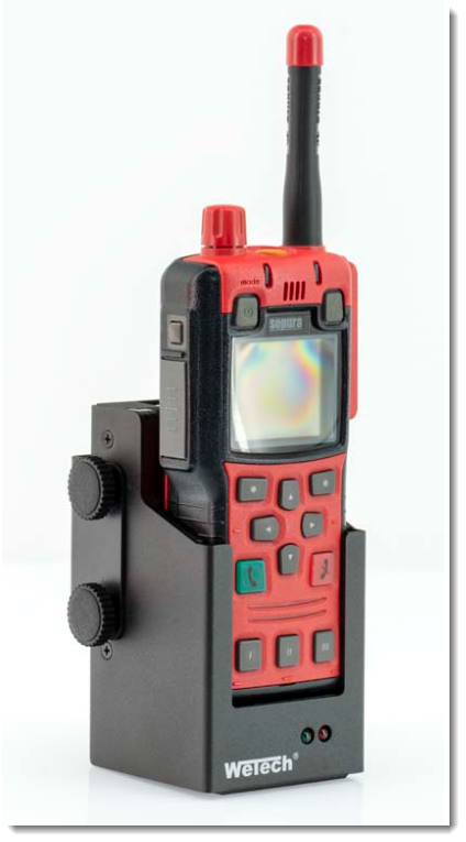 Funkgerät in Ladestation mit Antenne und Tasten