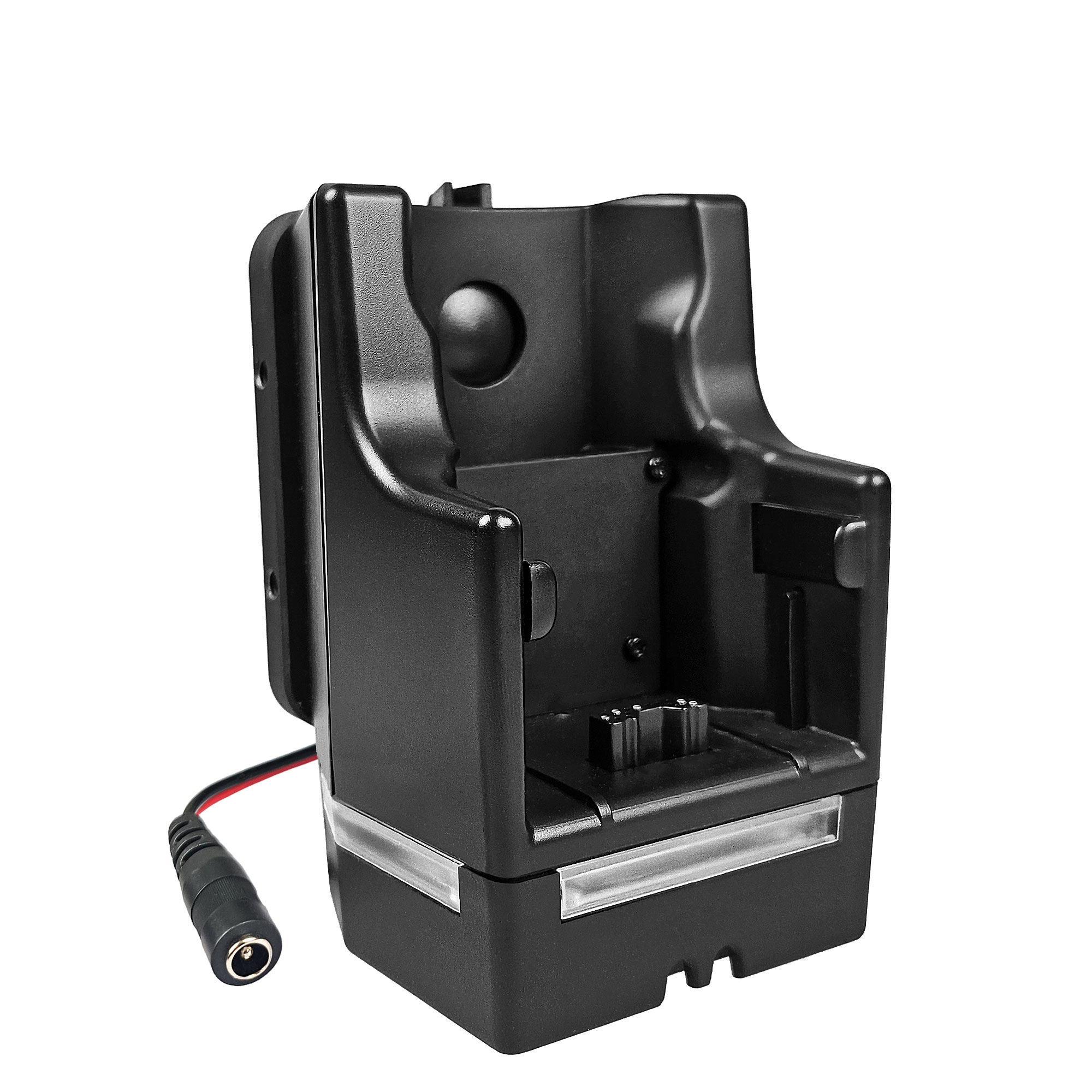 Black plastic mount with cable and connector