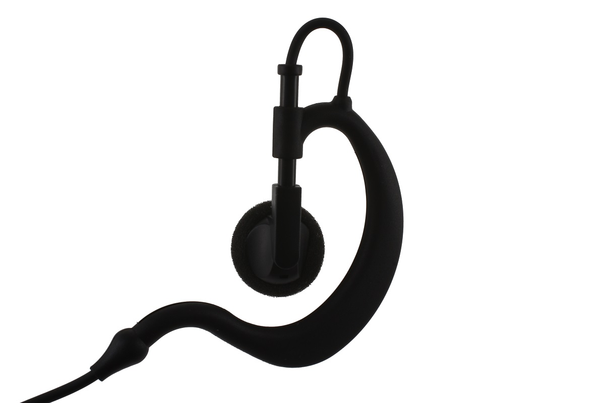 Black ear hook with foam earpiece.
