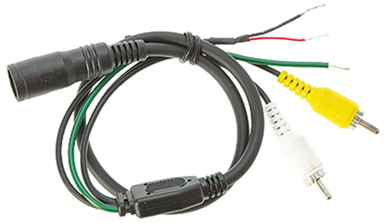 Ein Kabel mit schwarzen, roten, gelben und weißen Anschlüssen, lose Enden.