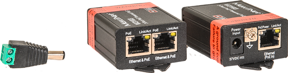 Two Ethernet adapters and a power connector for electrical transfer.