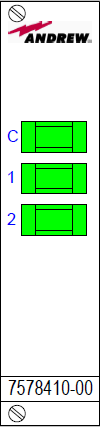7000-00113200_com_01.png Weißes Etikett mit drei grünen Rechtecken, blauem Text C, 1, 2; Aufschrift oben: Andrew