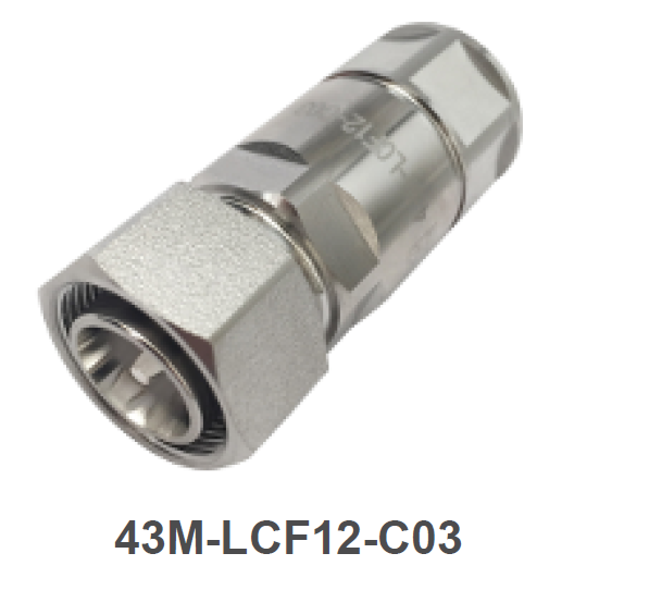 7000-00599700_rfs_01.png Metal coaxial connector with threaded end, model number: 43M-LCF12-C03.