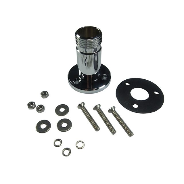Chrome-plated mounting kit with gasket and fasteners.