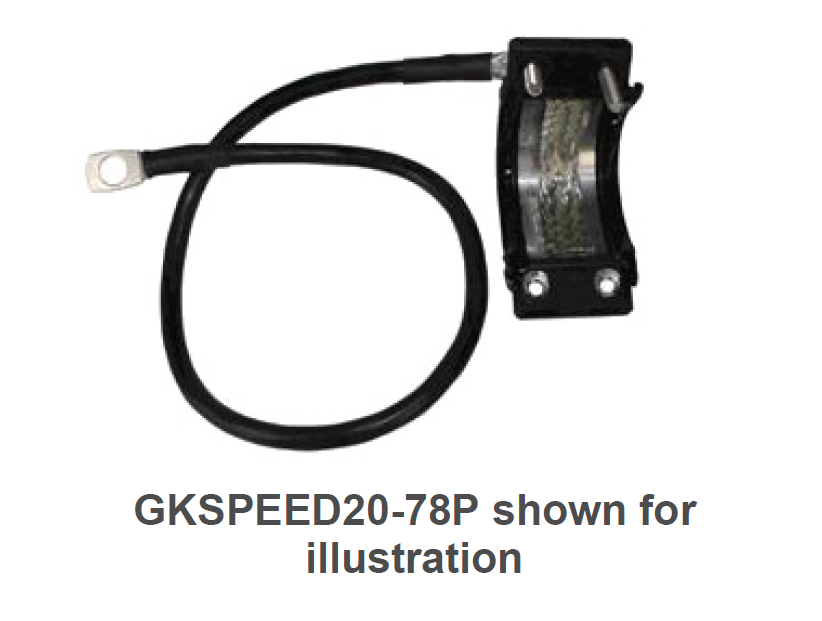 Black cable with metal clamp and insulation ring.