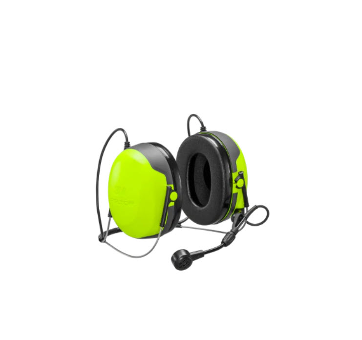 7000_00753715_MOT_01.jpg Gelb-schwarzer Gehörschutz mit Mikrofon und verstellbarem Kopfbügel.