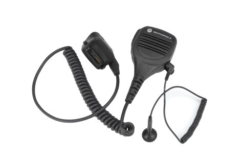Black handheld microphone with spiral cord and clip