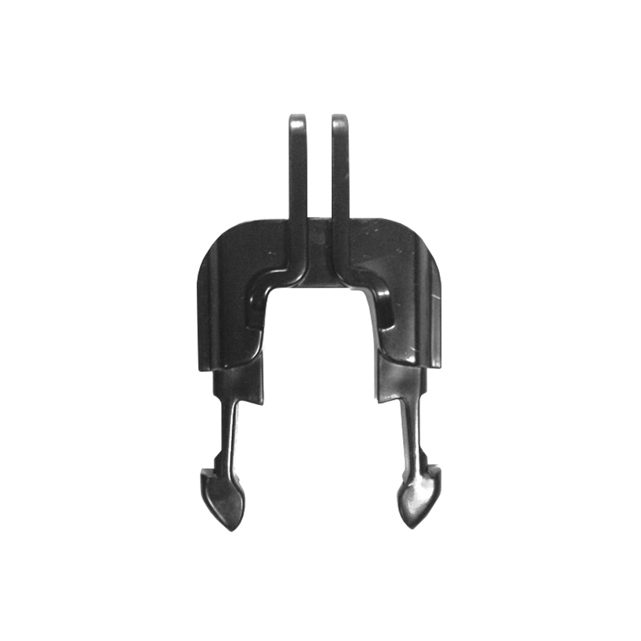 Black plastic claw with two curved arms and hooked ends.