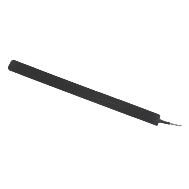 Long black object with exposed copper wire at one end.