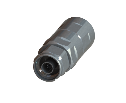 Metall-Steckverbinder mit sechseckigem Profil und offenem Ende.
