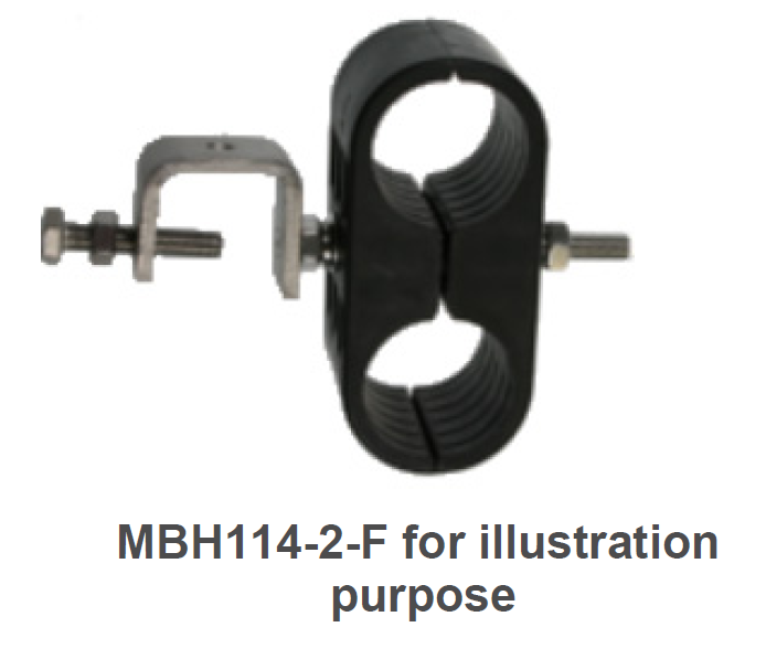 Metal clamp with two large openings and support.