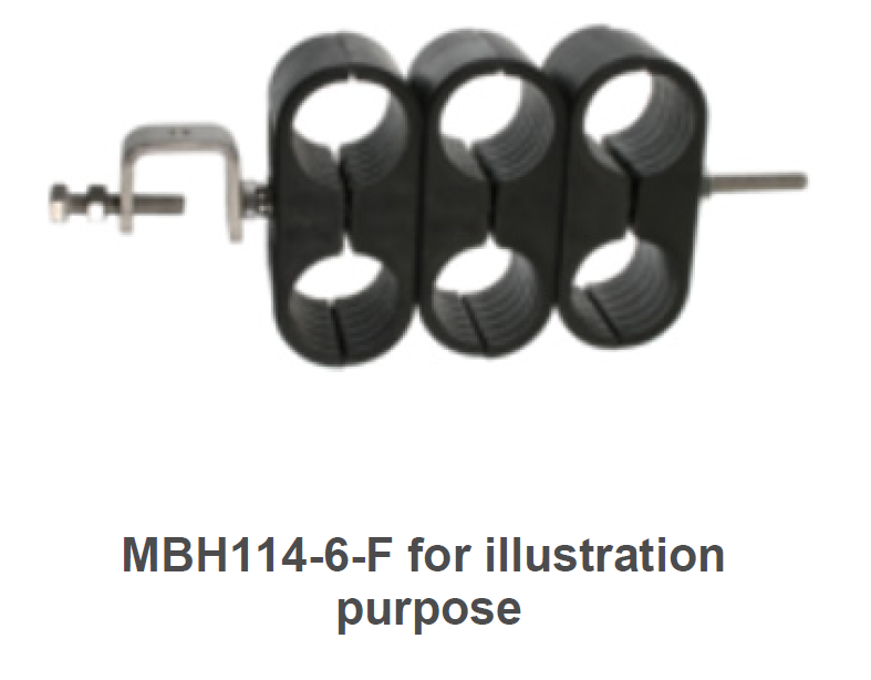 7000-00586700_rfs_01.png Black plastic cable holder with four holes and a clamp.