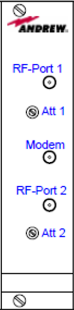 7000-00753657_com_01.png Panel mit Anschlüssen: RF-Port 1, Att 1, Modem, RF-Port 2, Att 2.