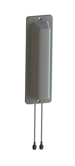 Rechteckige Außenantenne mit zwei Kabeln.