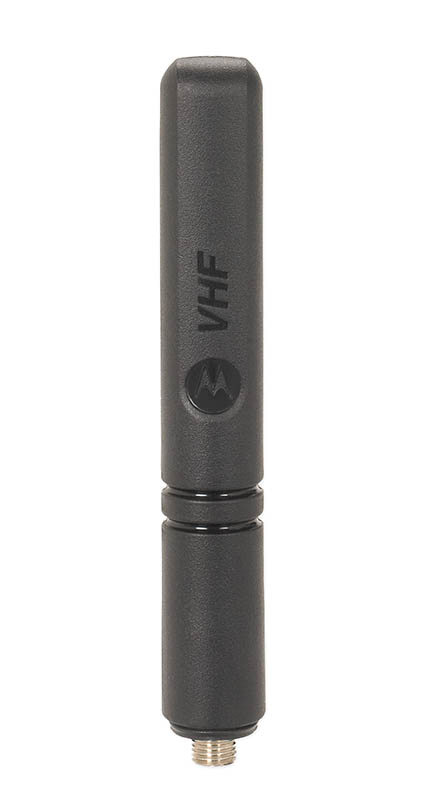 Schwarze VHF-Antenne mit Schraubverschluss.
