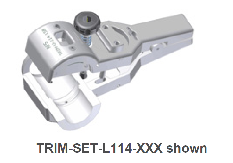 Metallkomponente TRIM-SET-L114-XXX mit Schraube und Hebelarm.