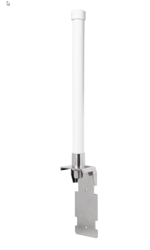 White cylindrical antenna mast with metal bracket.