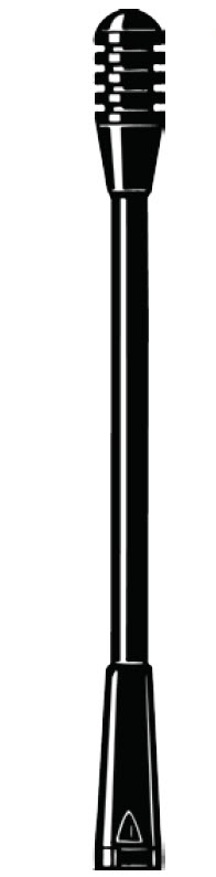 Black microphone with long neck and grille head.