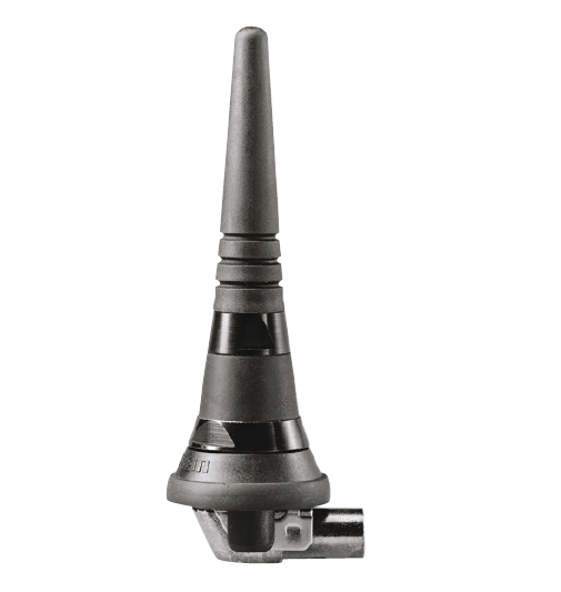 Ein technisches Bauteil mit konischer Spitze und gerippter Oberfläche.