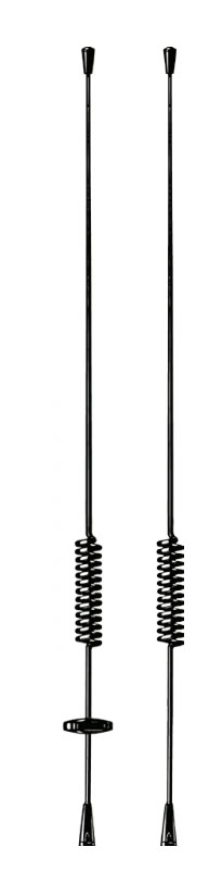 Two black radio antennas with coils on the rods.