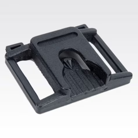 Schwarze Kunststoffschnalle mit Steckmechanismus.