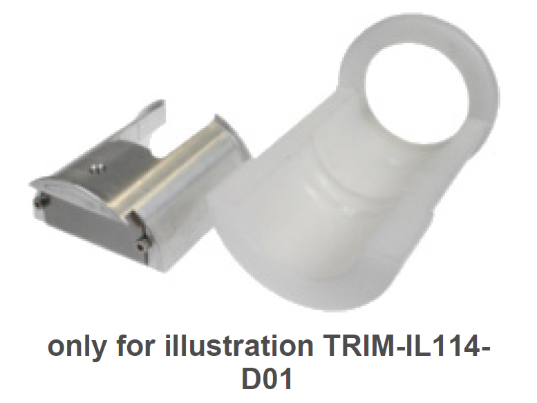 7000-00666500_rfs_01.png Metal and plastic part with round hole, text: TRIM-IL114-D01, for illustration only.