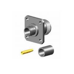 Koaxialstecker mit Gehäuse, gelbem Stift und silberner Hülse.