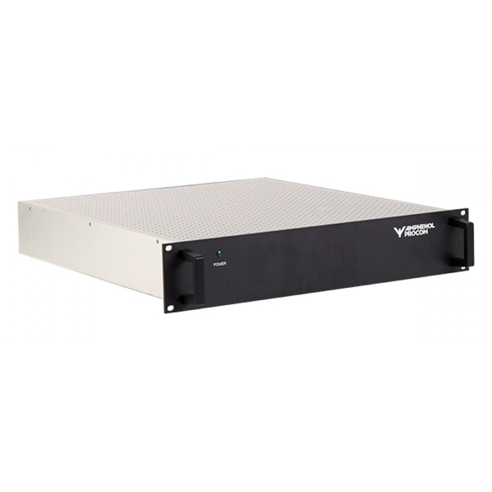 Black rack mount case with ventilation slits and brand logo.