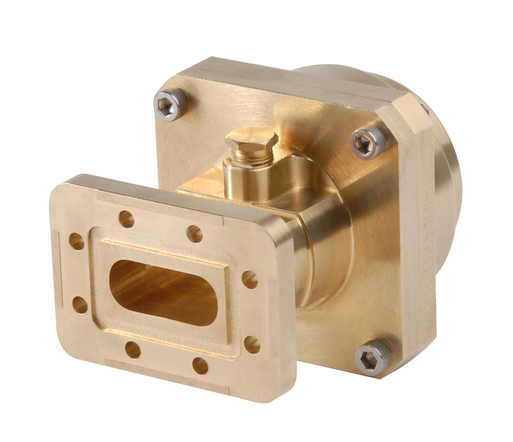 Golden metal component with rectangular opening and screws.