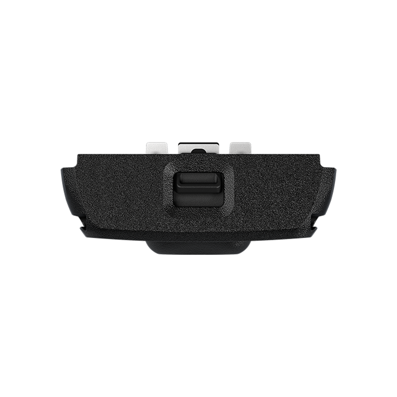 Schwarzer Fahrradhelm von vorne mit Schnalle.