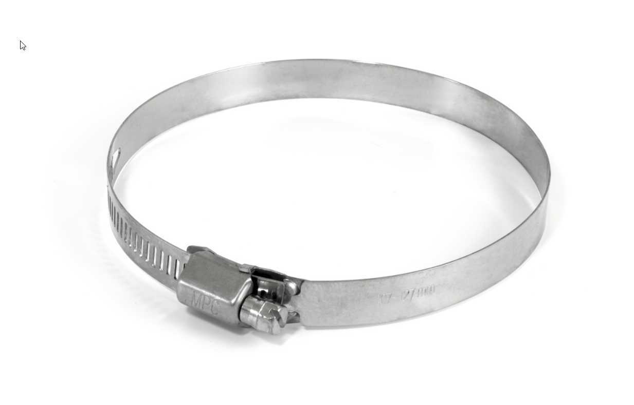 Metal hose clamp with screw mechanism.