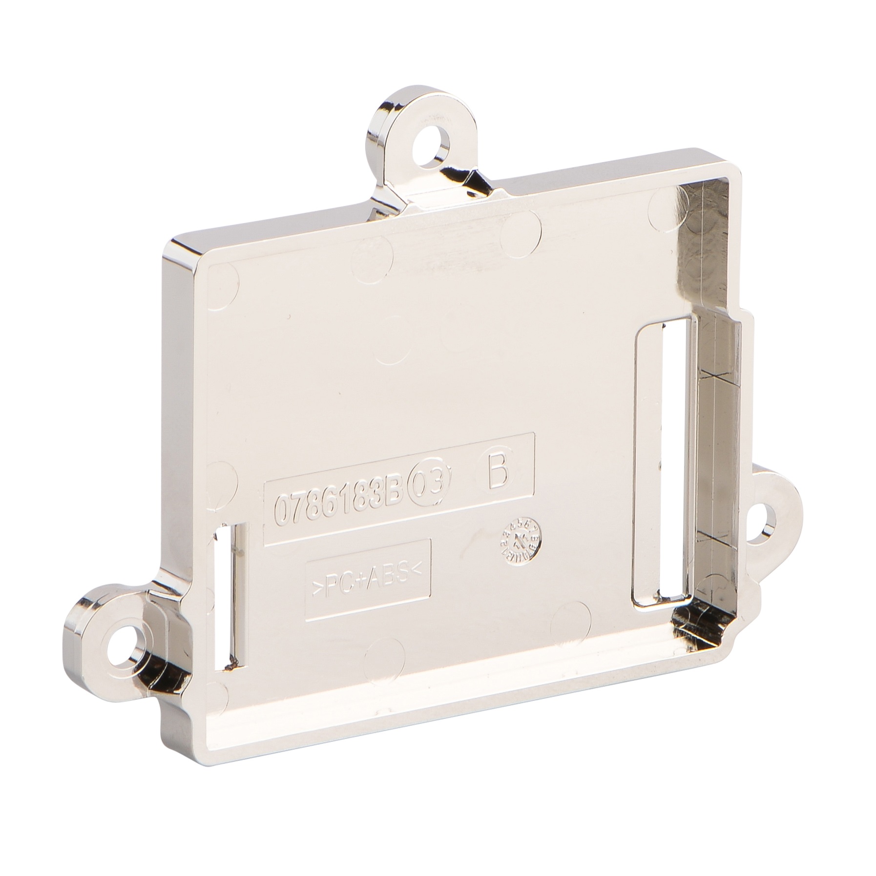 Metallgehäuse mit Beschriftung und Aufhängeloch.