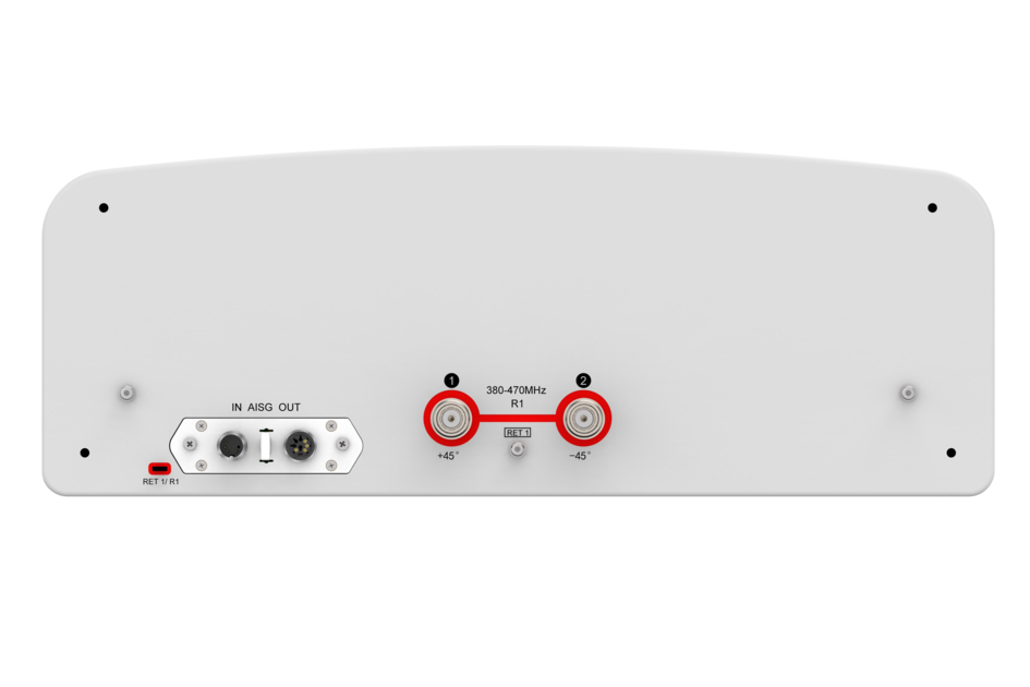 Back of a device with ports for AISG and antennas.