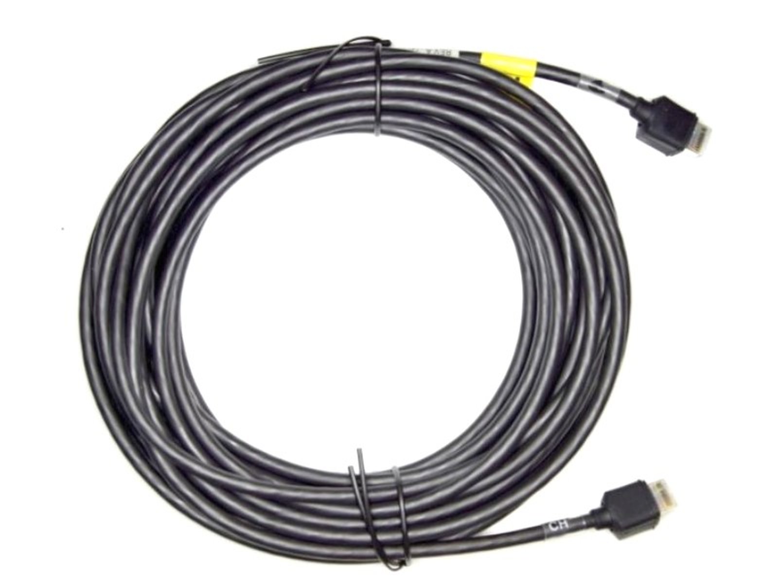 Coiled black HDMI cable with connectors on both ends.