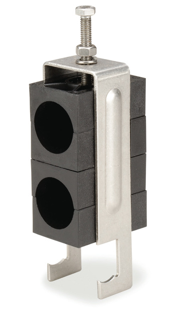 7000-00751330_com_01.jpg Schwarzmetall-Kabelschelle mit zwei Löchern zur Befestigung.