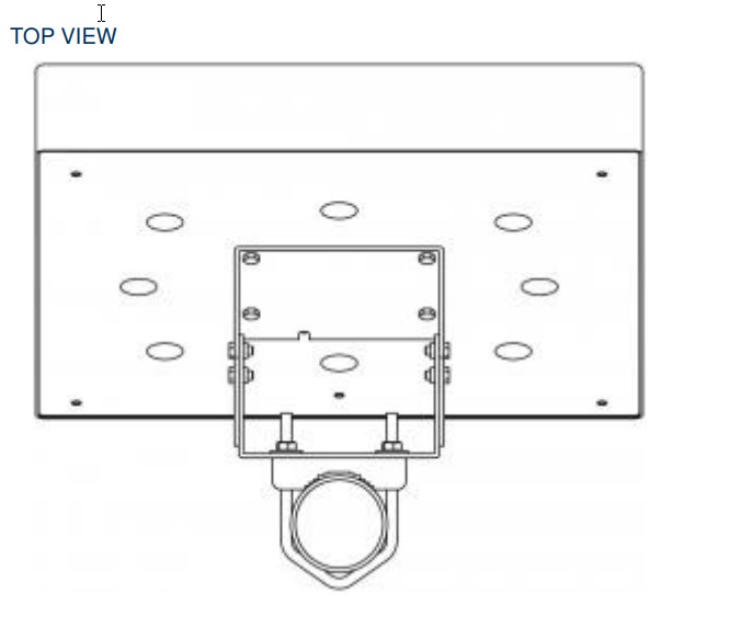 Technical drawing of a mounting plate with a bracket, top view.